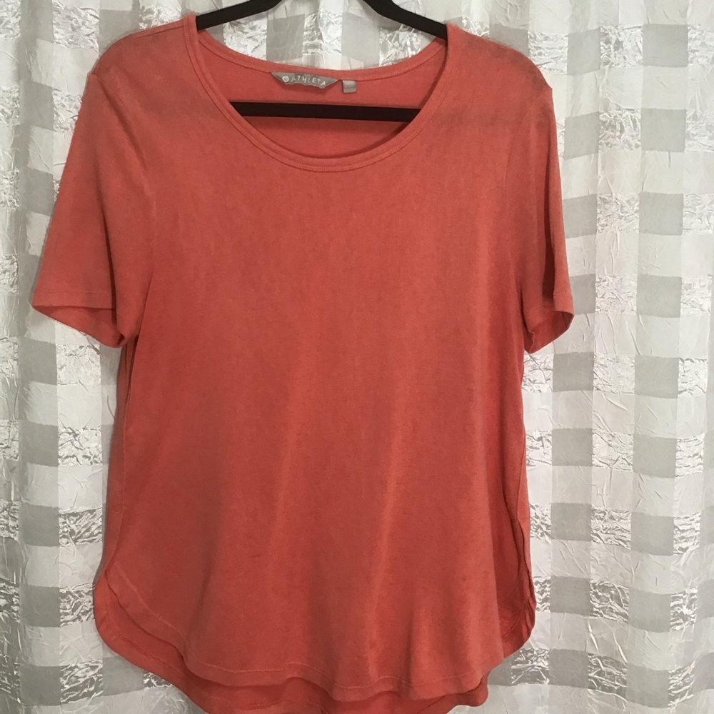 Athleta Salmon Hi Lo Hem Round Neck Tee, #303106, Size L